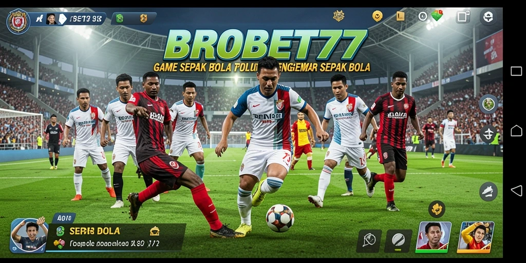 Tampilan utama gameplay BROBET77 dengan aksi sepak bola yang mendebarkan.