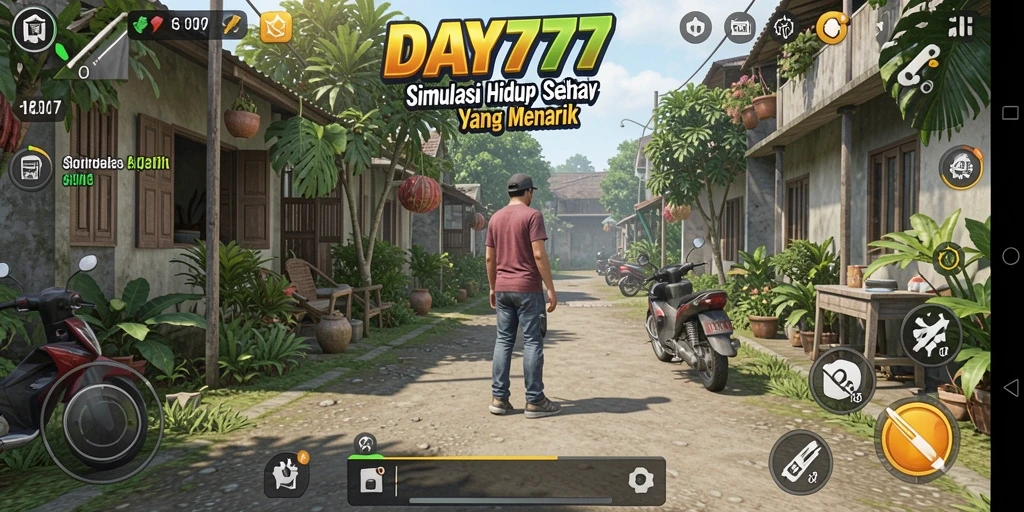 Screenshot menarik dari gameplay DAY777 yang menunjukkan interaksi karakter dalam simulasi.