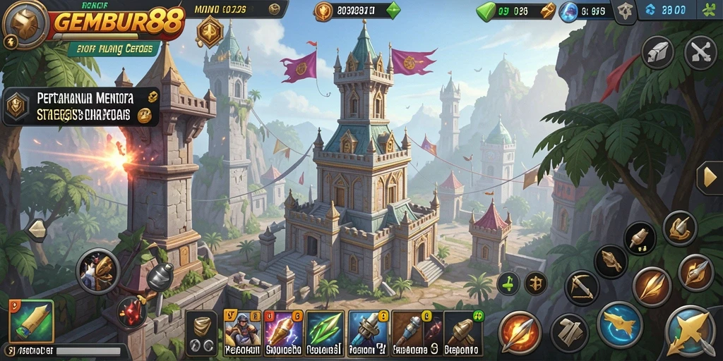 Screenshot gameplay GEMBUR88 menampilkan aksi mendebarkan dalam Tower Defense.