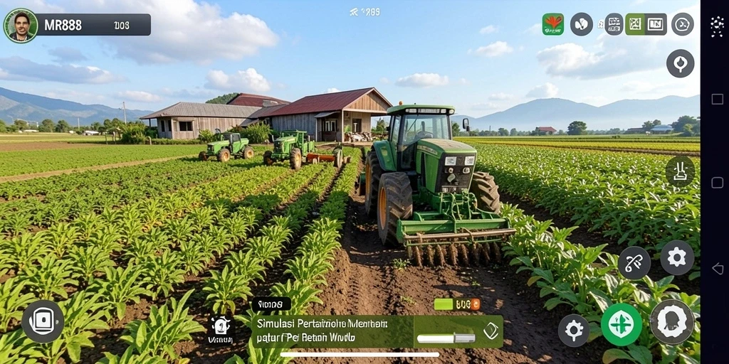 Screenshot gameplay menunjukkan keindahan lahan pertanian yang dikelola dengan baik.