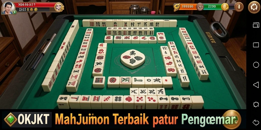 Tangkap layar gameplay OKJKT yang menampilkan tantangan permainan Mahjong.